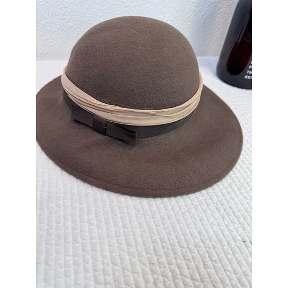 Lancaster Wool‎ Felt Hat Vintage Brown Wide Brim Cloche USA Made Classic Style - Picture 2 of 4